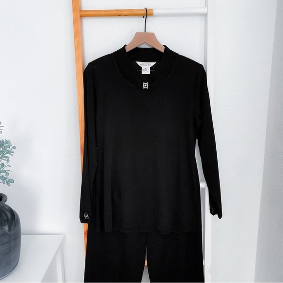 Misook Two Piece Set Top And Pants Black Silver Hardware Suite Long Sleeve - Picture 3 of 16